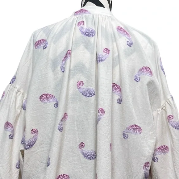 J. Jill Barley Multi Sz XL Cotton Blend Boho Oversized Split-Neck Top - Picture 4 of 12